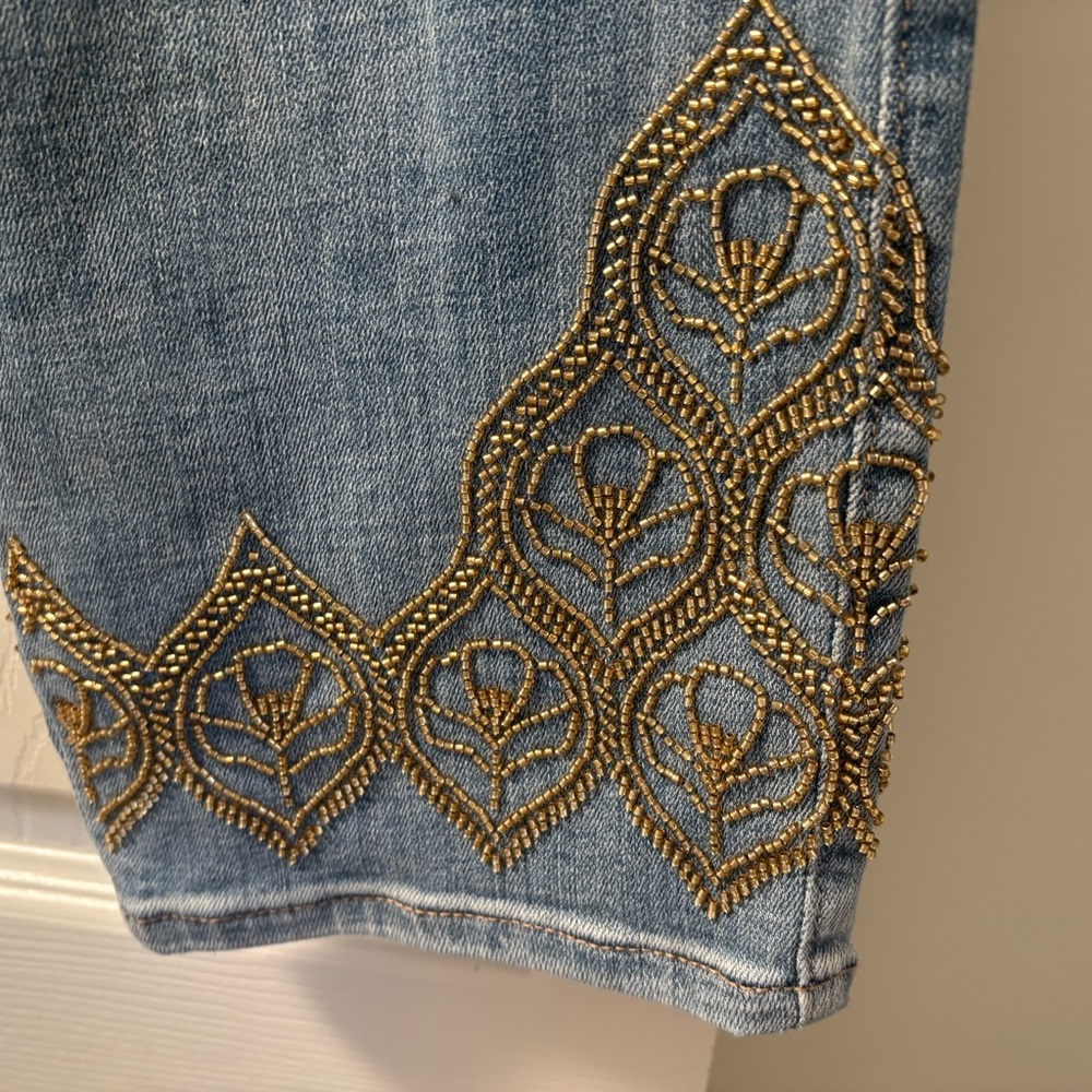 White House Black Market crop jeans with beaded gold size 14 EUC - Picture 8 of 10